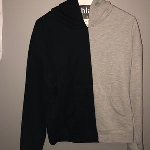 Simple half black half grey hoodie